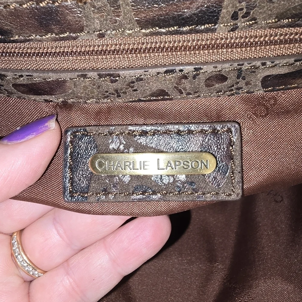 Charlie Lapson Hobo Bag Brown Crocodile Print